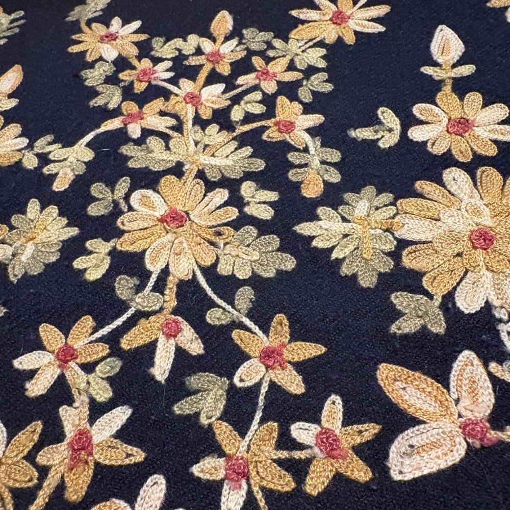 Wool Floral Embroidered Lumbar Pillow Cover With Solid Black Reverse - Picture 2 of 7